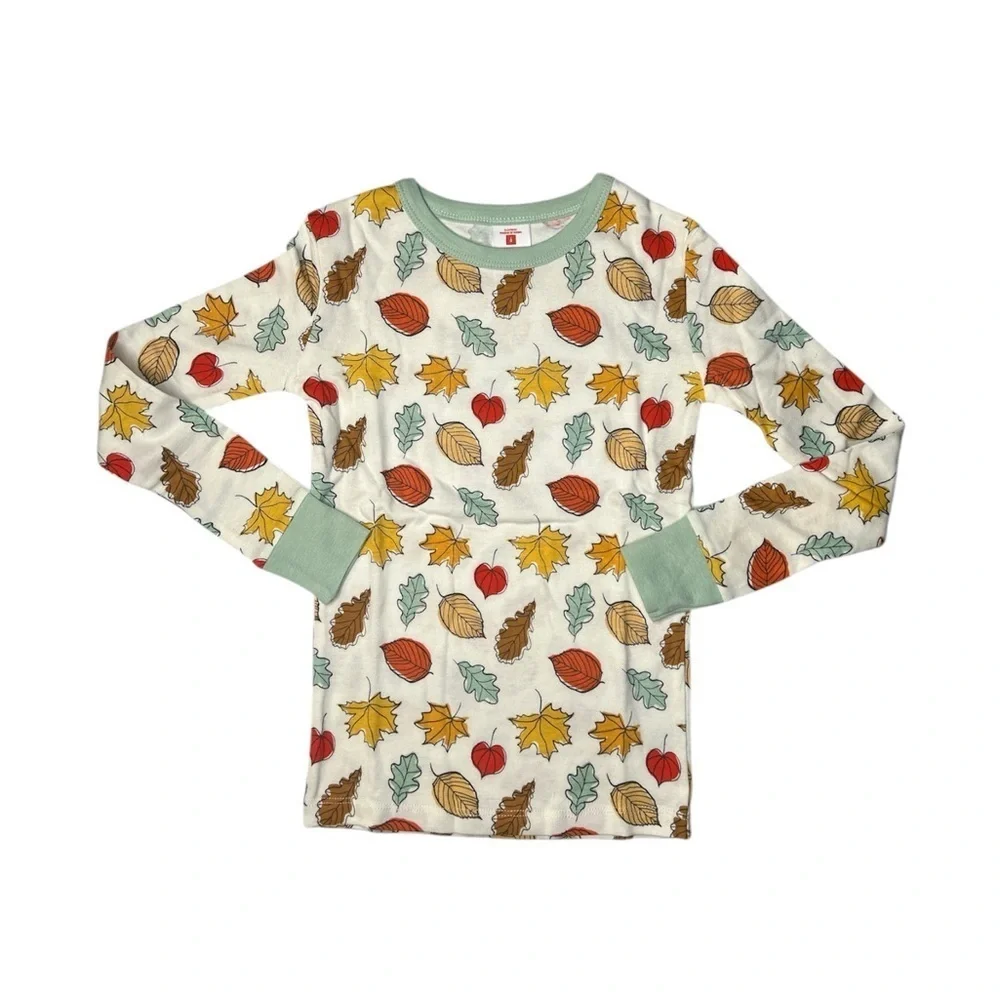 Kids Fall Leaf Print Long Sleeve Two Piece Pajamas